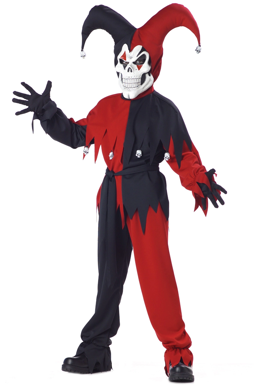 Wicked Evil Jester Child Costume (Red/Black) 3 Wicked Evil Jester Child Costume (Red/Black)
