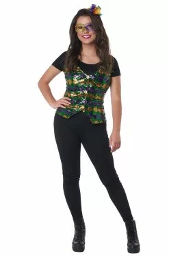 Women's Sequin Carnival Vest Set Adult Costume Kit