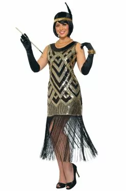 Black And Gold Flapper Adult Costume (M/L)